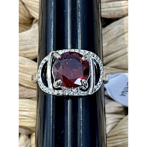 NWT Cushioned Garnet On Rhodium Plating Ring Size 9.75 Mob Wife Statement - Picture 2 of 10